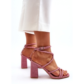 Sandały damskie na słupku różowe paski 3