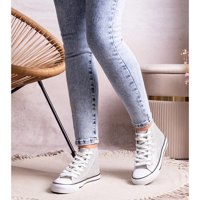 Srebrne wysokie trampki błyszczące Ranifali srebrny 1