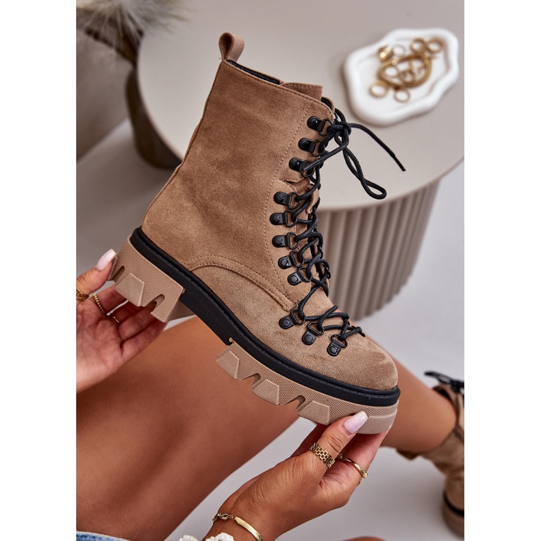 Ocieplane Zamszowe Botki Workery Wiązane Brązowe Pierro 2