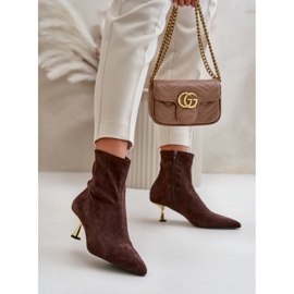 Botki Damskie Na Szpilce Eko Zamszowe Z Noskami W Szpic Brązowe Irithare 2