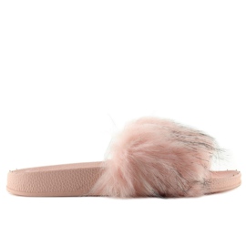 Klapki z futrem różowe zy383-007-1 pink 1