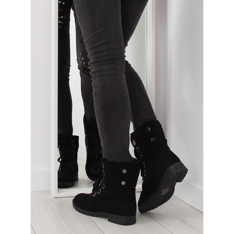 Botki workery sznurowanie czarne 8901 Black 2