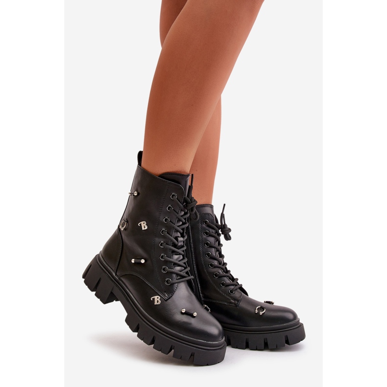 Botki Workery Damskie Z Ozdobami Eko Skórzane Czarne Cadenilla 1