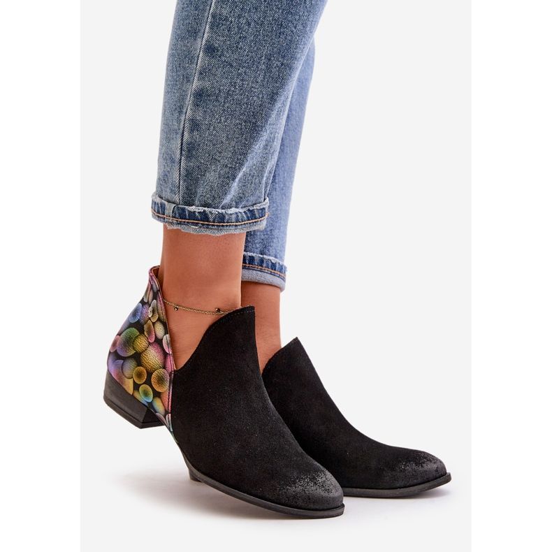 Skórzane Botki Maciejka Z Wycięciami 04091-77 Czarne 1