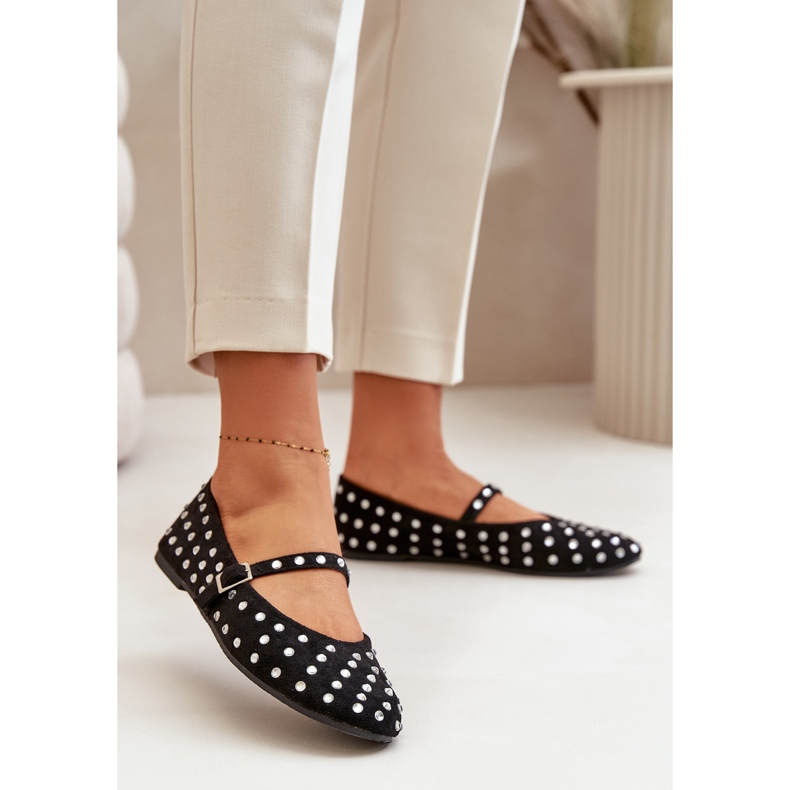 Zdobione Baleriny Z Paskiem Eko Zamszowe Czarne Tirilissa 2