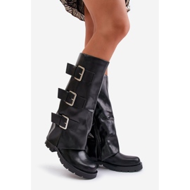 Ocieplane Kozaki Z Wywiniętą Cholewką I Klamrami Czarne Cialetta 1