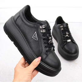 Skórzane półbuty damskie na platformie czarne Filippo DP6382 1