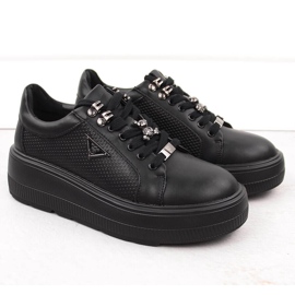 Skórzane półbuty damskie na platformie czarne Filippo DP6382 2