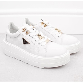 Skórzane półbuty damskie na platformie białe Filippo DP6382 2