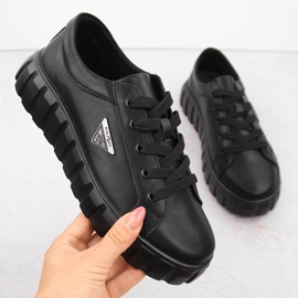 Skórzane półbuty damskie na platformie czarne Filippo DP4670 1