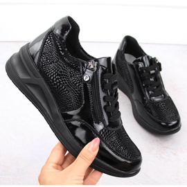 Skórzane półbuty damskie na koturnie czarne Filippo DP6352 1