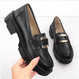 Skórzane półbuty mokasyny damskie czarne Filippo DP6099 1