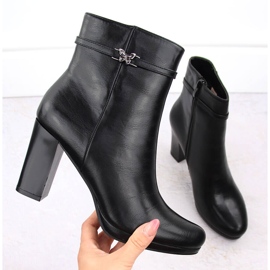 M. DASZYŃSKI Botki damskie na słupku ocieplane czarne M.Daszyński AF125-22 1