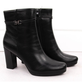 M. DASZYŃSKI Botki damskie na słupku ocieplane czarne M.Daszyński AF125-22 2