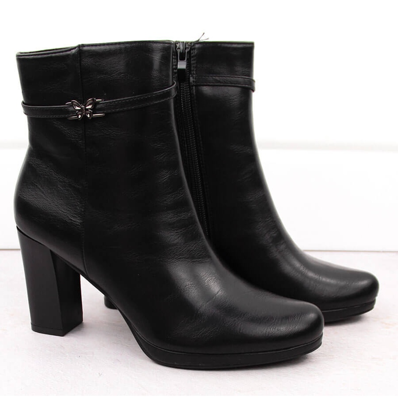 M. DASZYŃSKI Botki damskie na słupku ocieplane czarne M.Daszyński AF125-22 2