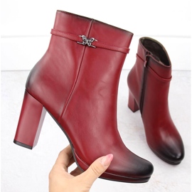 M. DASZYŃSKI Botki damskie na słupku ocieplane czerwone M.Daszyński AF125-22 1