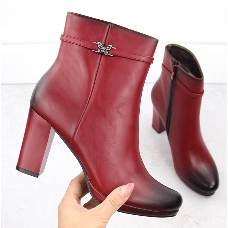 M. DASZYŃSKI Botki damskie na słupku ocieplane czerwone M.Daszyński AF125-22 1