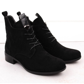 M. DASZYŃSKI Botki damskie sznurowane i na zamek ocieplane czarne M.Daszyński SA198-24 2