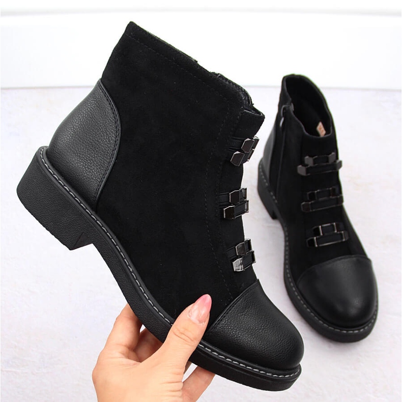 M. DASZYŃSKI Botki damskie zamszowe ocieplane czarne M.Daszyński SA252-4 1