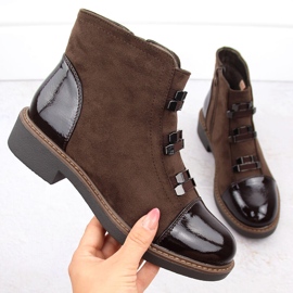 M. DASZYŃSKI Botki damskie zamszowe ocieplane brązowe M.Daszyński SA252-4 1