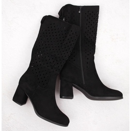 M. DASZYŃSKI Kozaki damskie zamszowe ażurowe czarne M.Daszyński SA156-10B 1