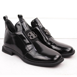 Skórzane botki damskie lakierowane z ozdobą czarne Filippo DBT4763 2