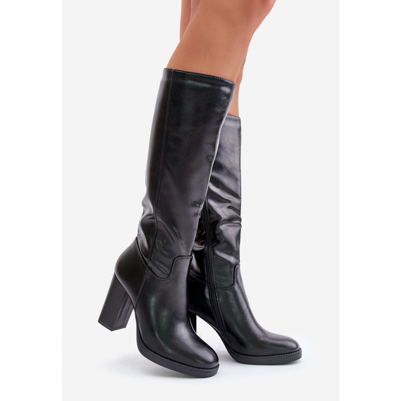 Kozaki Na Słupku Eko Skórzane Przed Kolano Czarne Riamaya 1