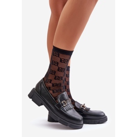 Mokasyny Damskie Z Ozdobą Eko Skórzane Czarne Tialorae 1