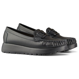 Czarne mokasyny damskie z ekoskóry na platformie, skórzana wkładka 1