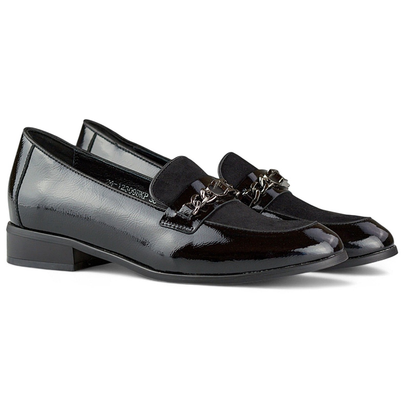 Lakierowane czarne półbuty damskie klasyczne 1