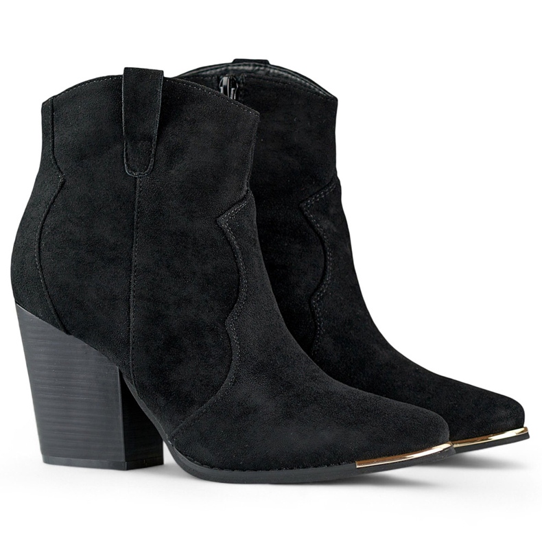 Czarne klasyczne zamszowe kowbojki damskie na wysokim słupku 1