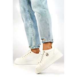 Białe sneakersy damskie na grubej podeszwie 4
