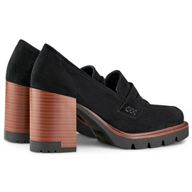 Czarne loafersy damskie na wysokim obcasie 1
