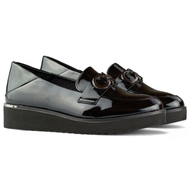 Lakierowane półbuty damskie na niskiej koturnie eleganckie półbuty czarne 1