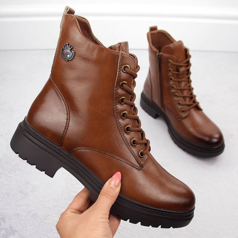 Botki damskie trapery ocieplane brązowe Potocki 12203 1