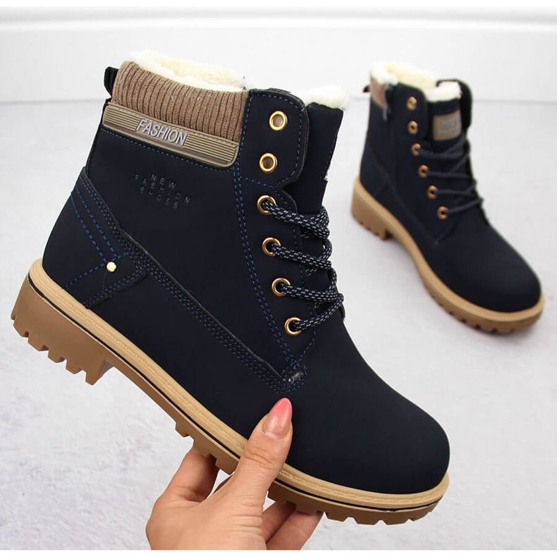 Trapery damskie botki granatowe Potocki 97301 niebieskie 1