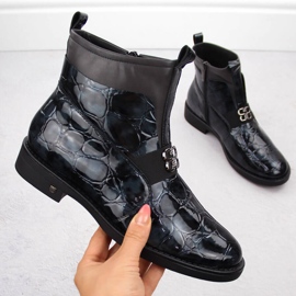 Botki damskie lakierowane kroko czarne Potocki 12544 1