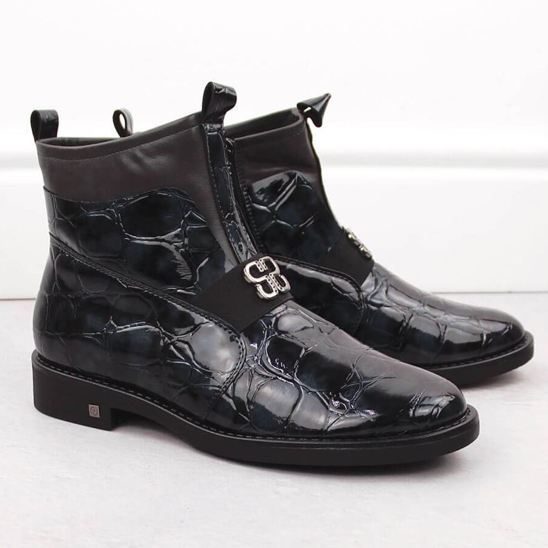 Botki damskie lakierowane kroko czarne Potocki 12544 2