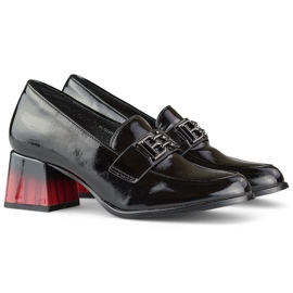 Czarne lakierowane półbuty na wygodnym obcasie czółenka damskie 1