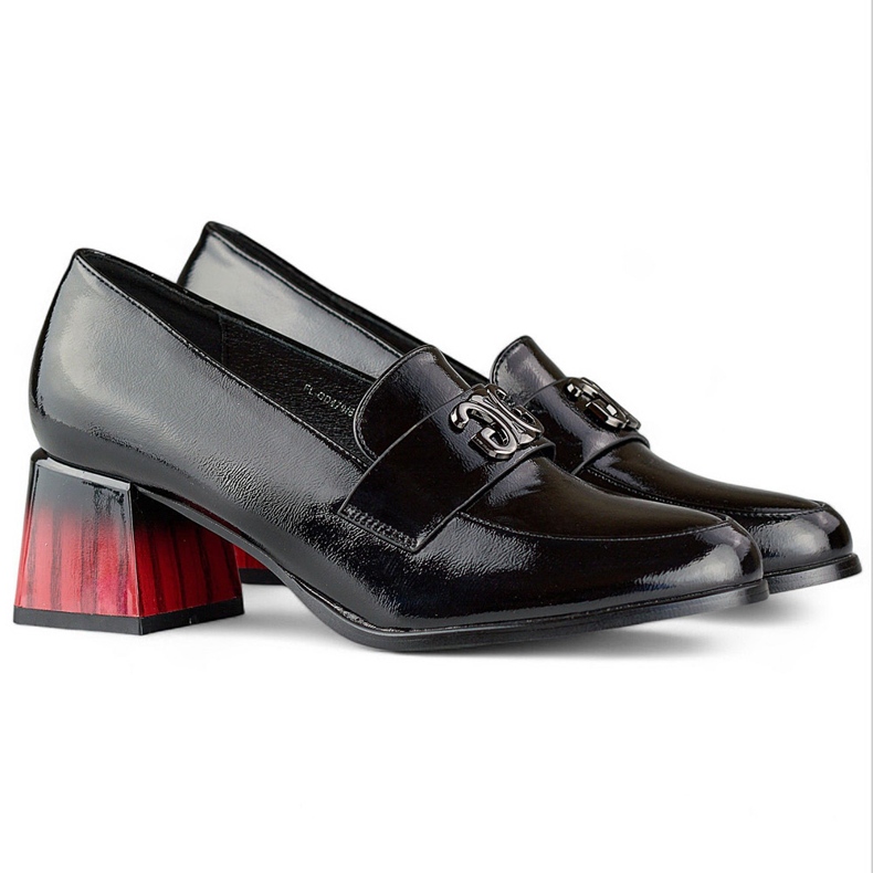 Czarne lakierowane czółenka damske na słupku, półbuty damskie 1