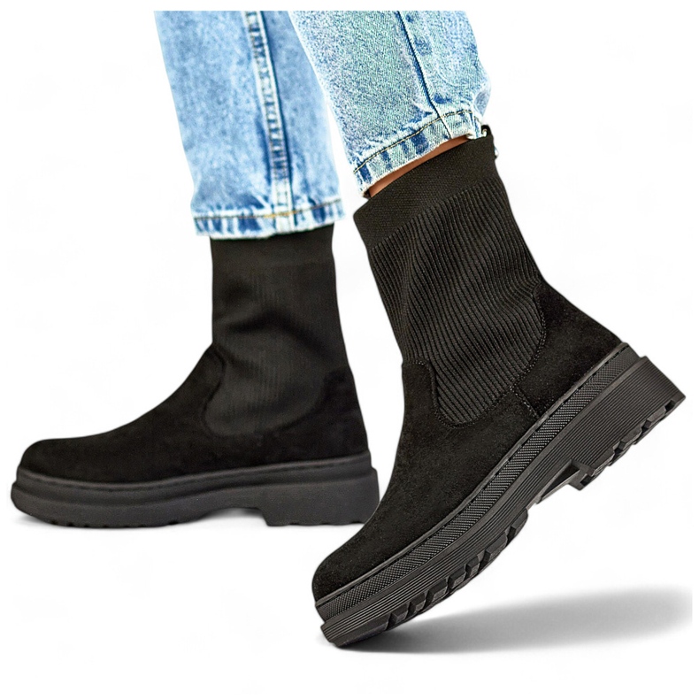 Czarne klasyczne botki ze skarpetową cholewką 1