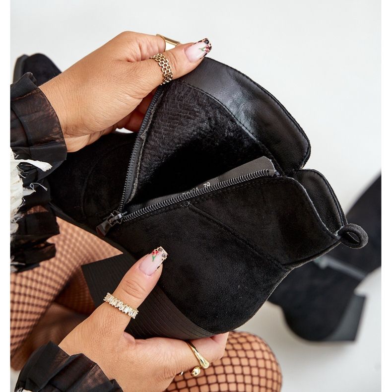 Ocieplane Botki Kowbojki Eko Zamszowe Na Zamek Czarne Virtris 2