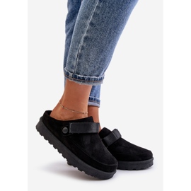 Damskie Klapki Ocieplane Futerkiem Na Platformie Czarne Azida 1