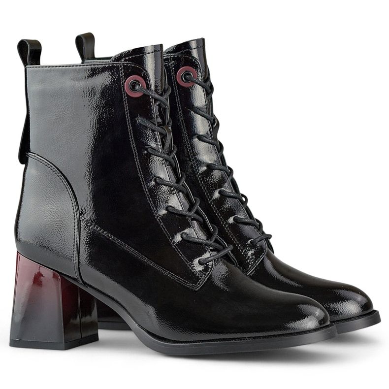 Sznurowane botki damskie eleganckie lakierowane botki czarne 1