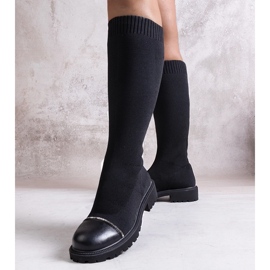 Czarne kozaki zdobione cyrkoniami Sayega 1