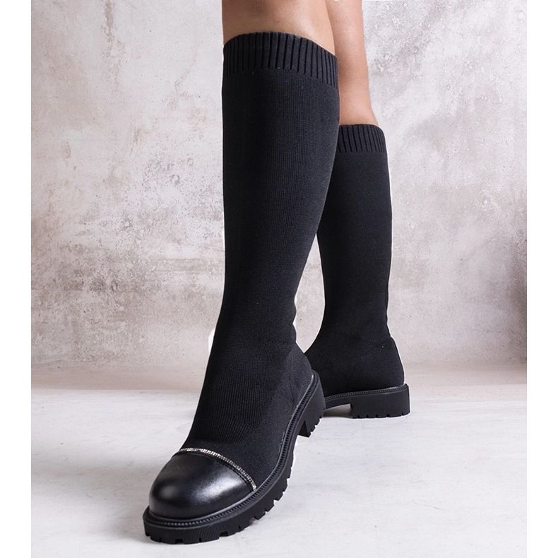 Czarne kozaki zdobione cyrkoniami Sayega 1