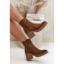 Botki Damskie Na Słupku Ocieplane Eko Zamszowe Brązowe Arkesia 2