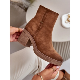 Botki Damskie Na Słupku Ocieplane Eko Zamszowe Khaki Arkesia brązowe 2