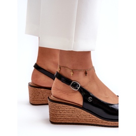 Damskie Lakierowane Sandały Na Koturnie Sergio Leone SK301 Czarne 3