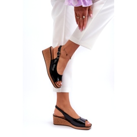 Damskie Lakierowane Sandały Na Koturnie Sergio Leone SK301 Czarne 4